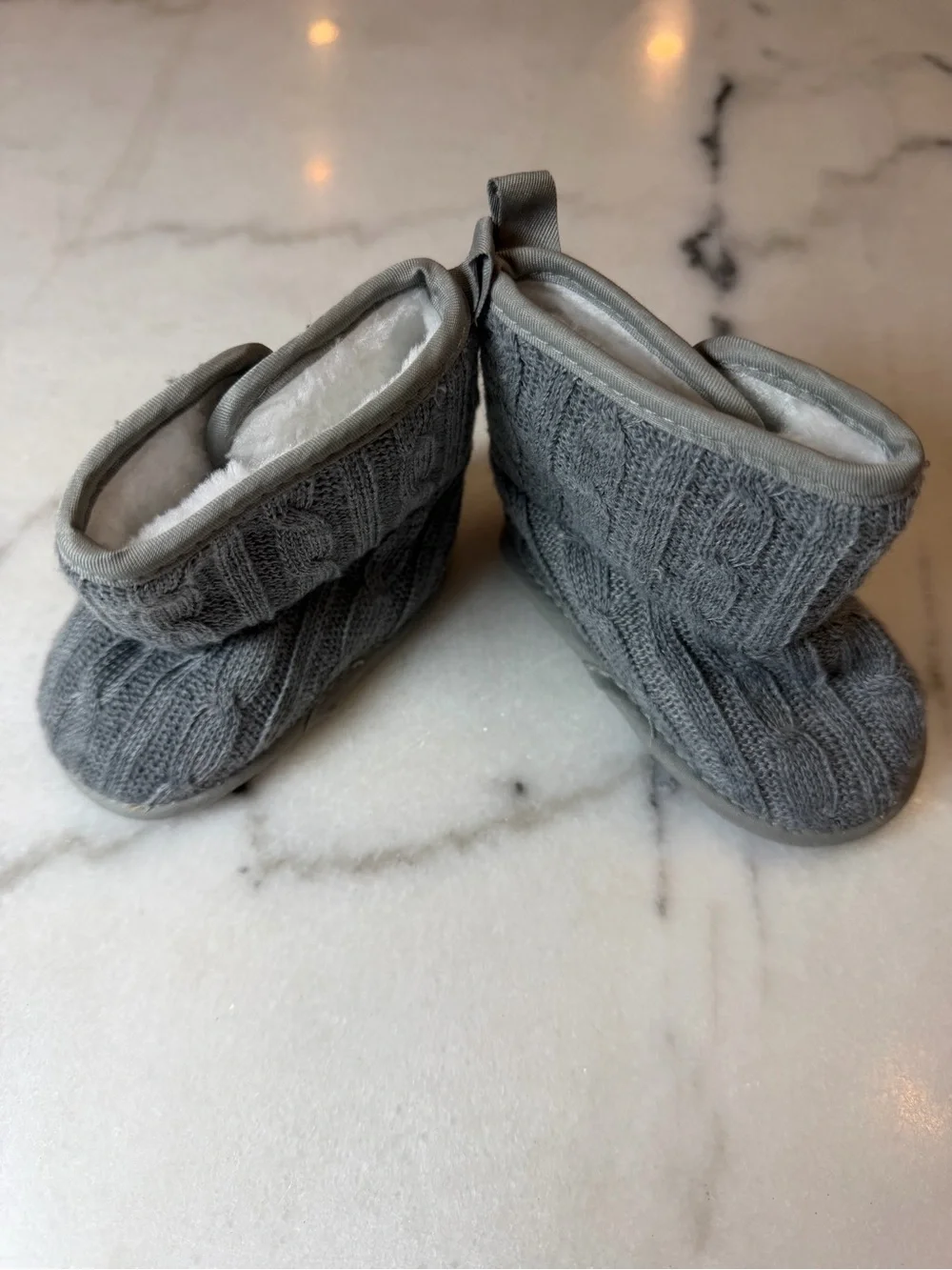Knit Cable Gray Baby Booties with Bow